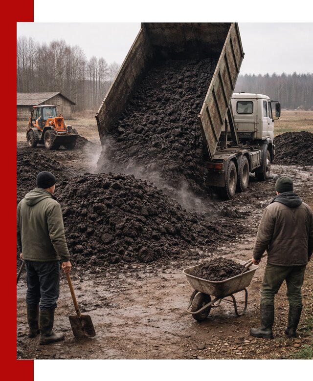 Доставка низинного торфа с разгрузкой и доставкой в Курчатове