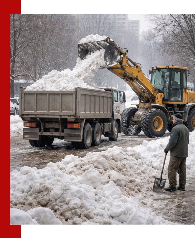 Вывоз снега грузовой техникой в Курчатове оперативно и чисто