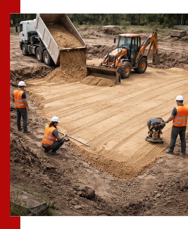 Устройство песчаной подушки для фундаментов и дорог в Курчатове